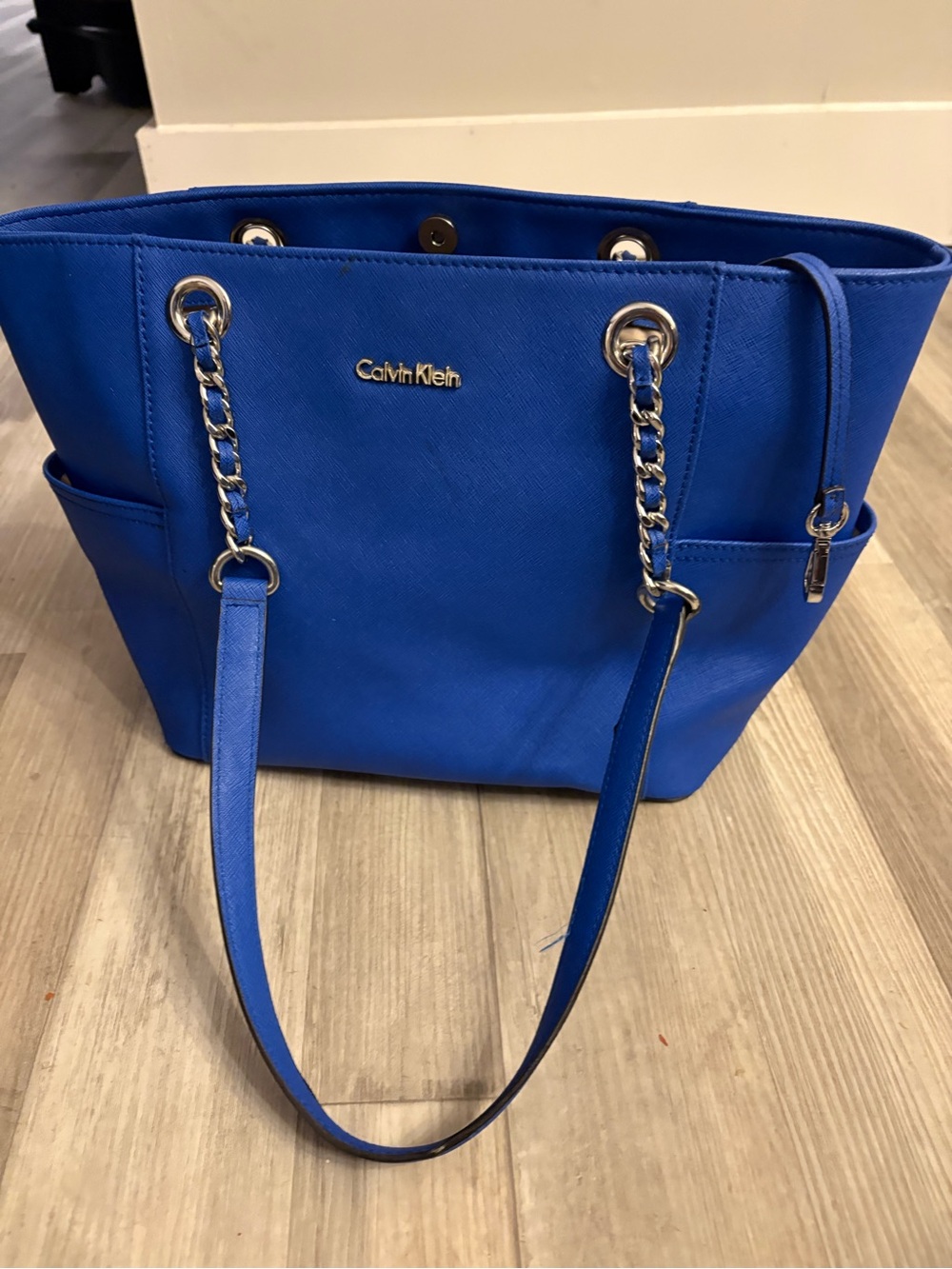 Calvin Klein Blue Chain-Accent Tote Bag